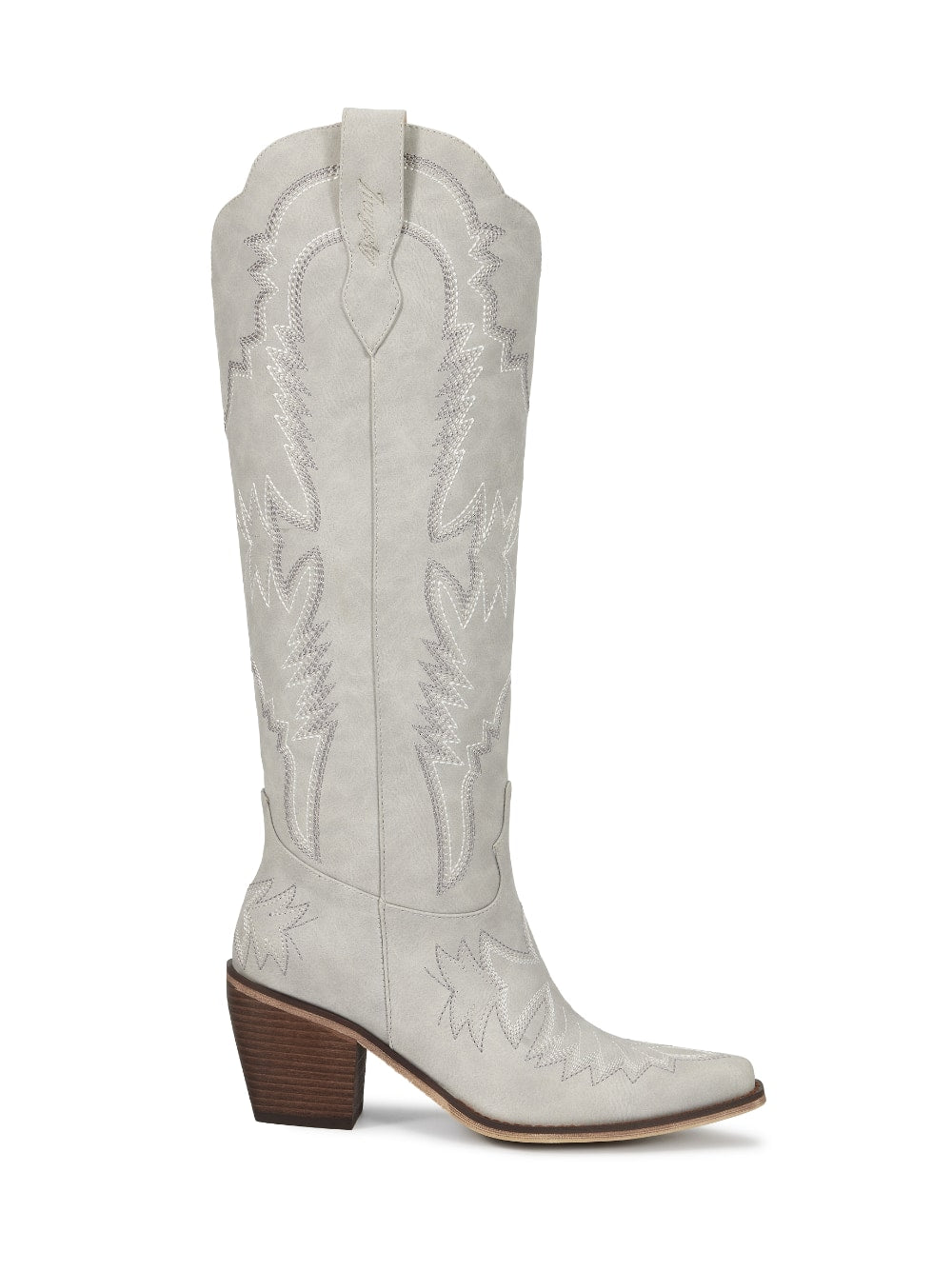 Annie Embroidered Western Cowboy Boots – Grey Faux Leather