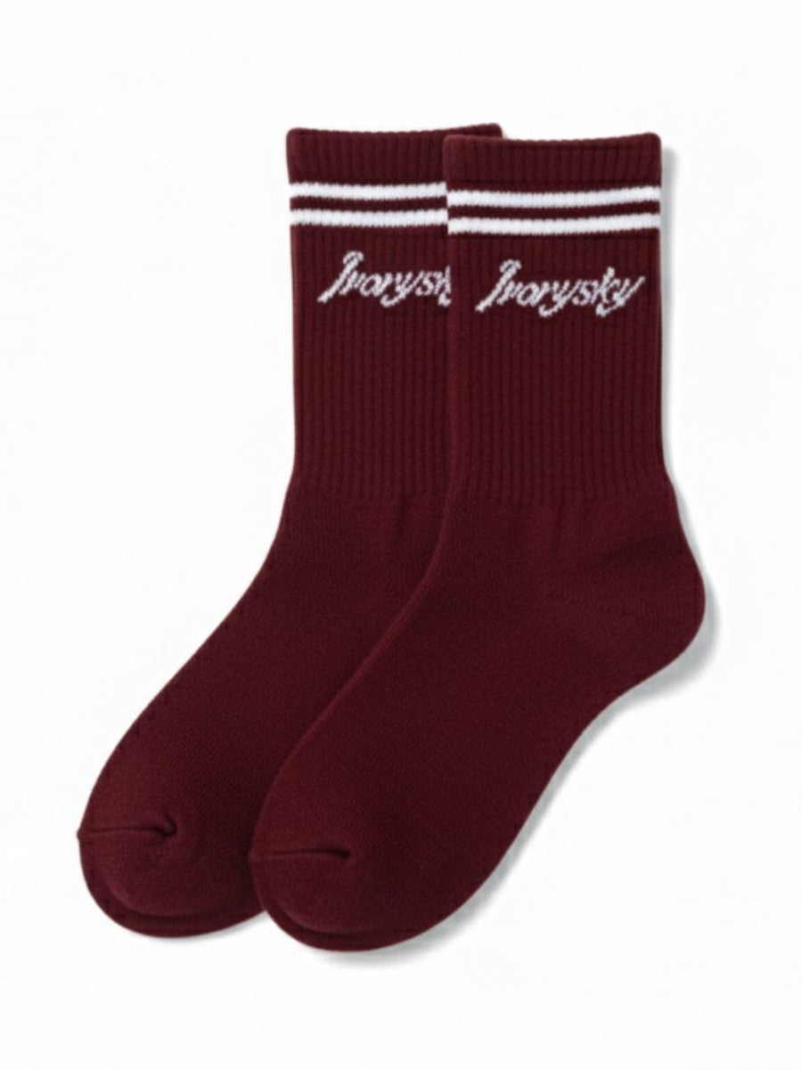 Ivory Sky Crew Socks - Burgundy